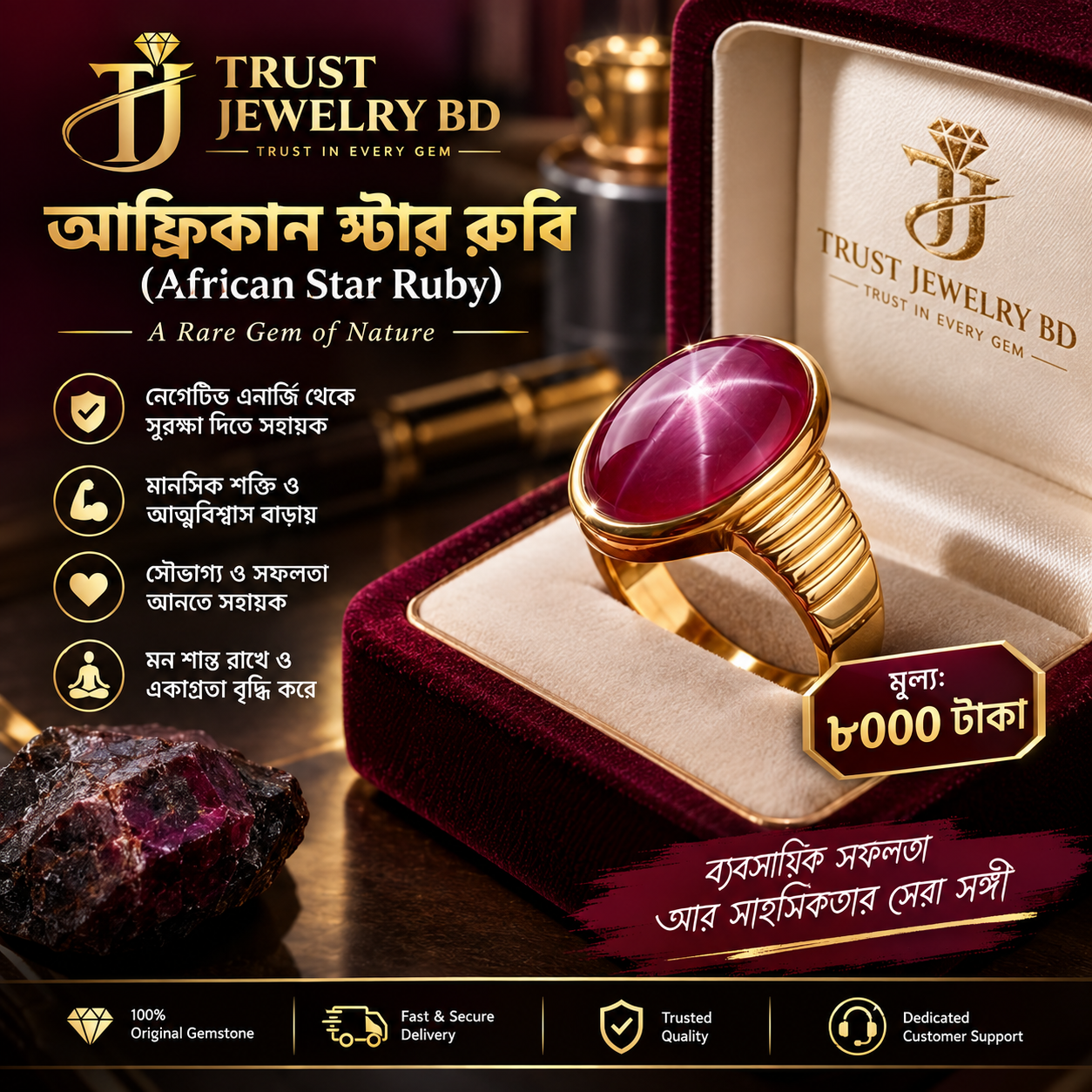 আফ্রিকান ষ্টার রুবি পাথরের আংটি