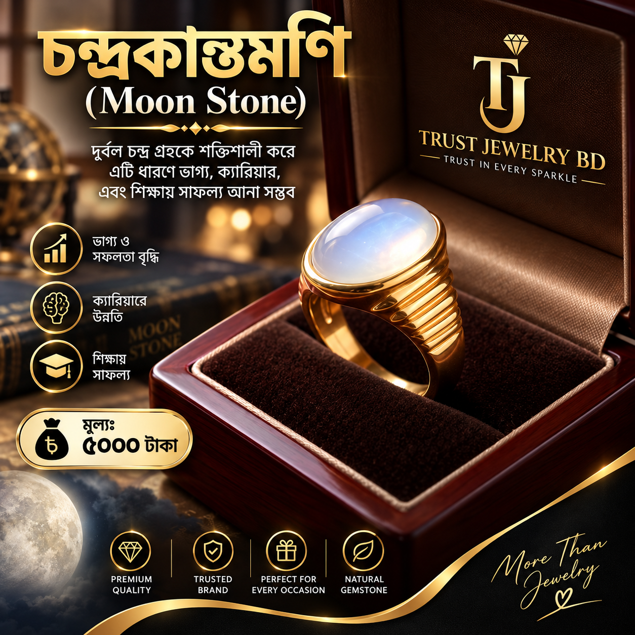চন্দ্রকান্তমনি পাথরের আংটি