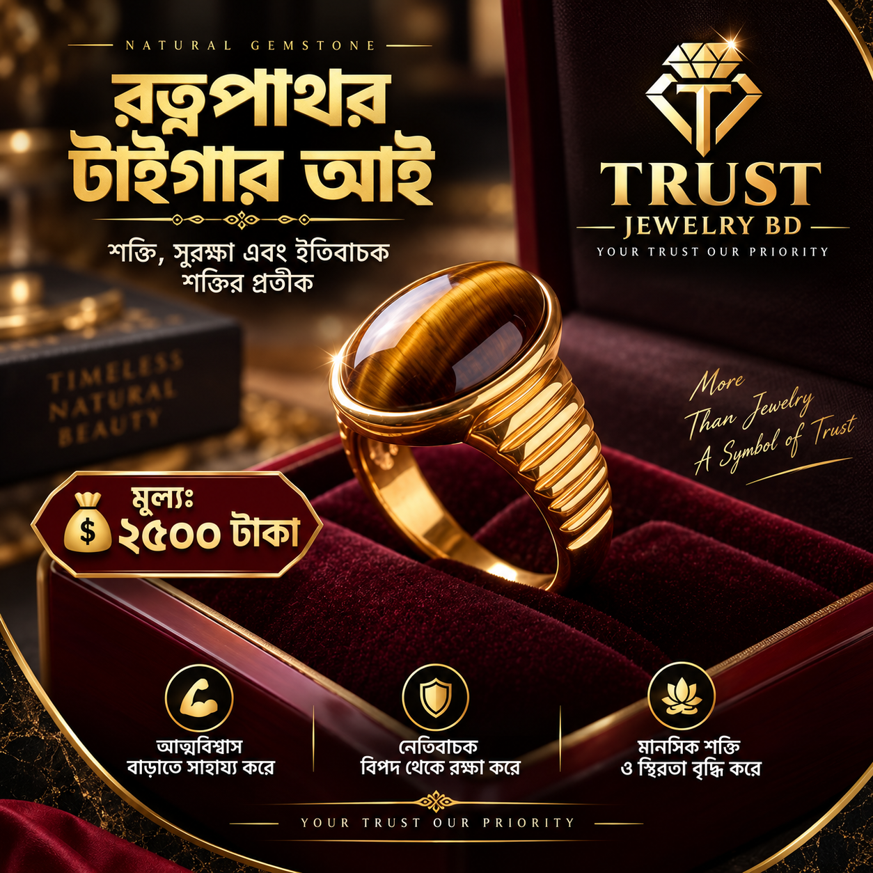 টাইগার আই পাথরের আংটি