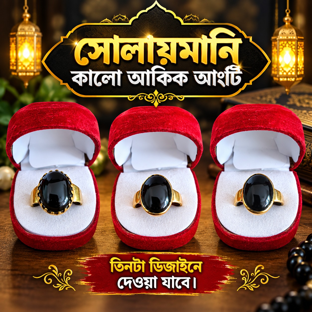 সোলায়মানি কালো আকিক আংটি